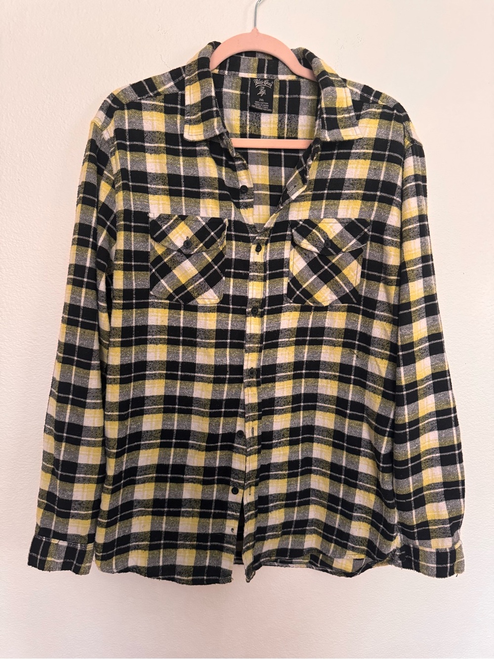 Men's Yellow Black Plaid Button-Down Shirt